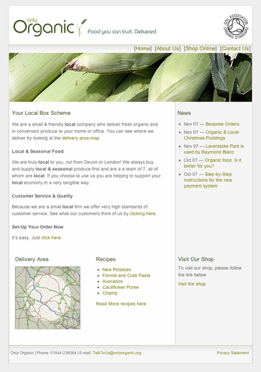 Screen Shot of the onlyorganic.org website